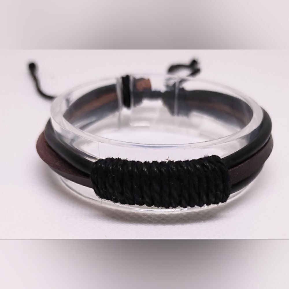 Men's leather bracelet layered brown new e36